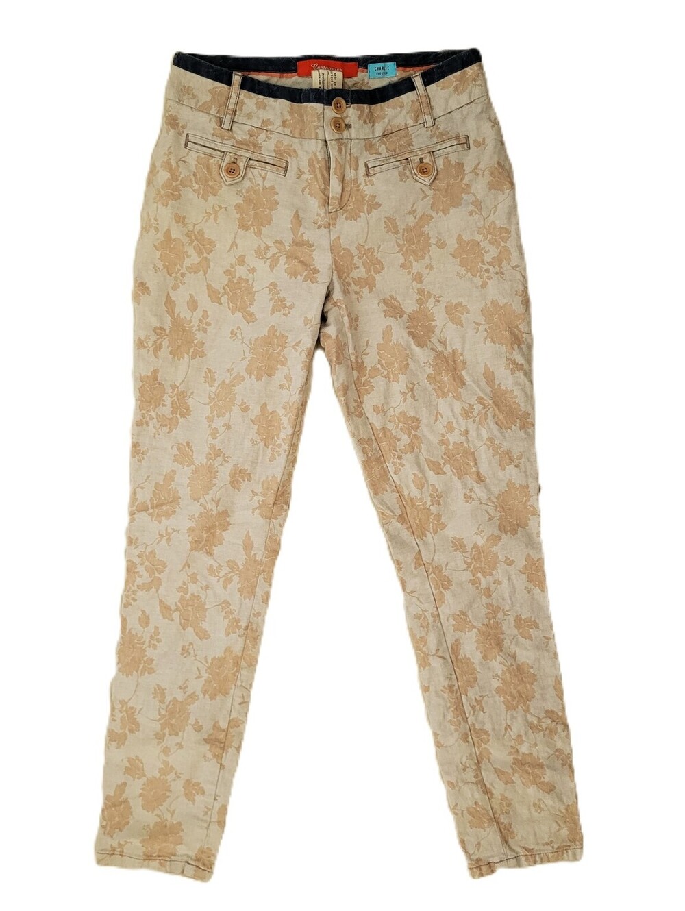 Cartonnier Anthropologie Women's 2 Charlie Trouser Beige Floral Linen Blend Pant